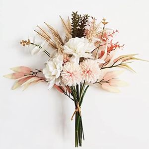 Artificial Flower Fake Bouquet Flowers Silk Floral Arrangements Decorations Faux Chrysanthemum Ball & Peony for Wedding Bouquets Floral Arrangement DIY Home Party Centerpieces Decor Champagne
