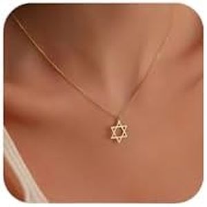 ZAULER Star of David Necklace, Dainty 14K Gold Plated Pendant Necklace Cute Simple Necklaces for Women Trendy.