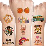 CHARLENT Hippie Temporary Tattoos for Kids - 79 PCS Groovy 70s Flower Power Peace and Love Tattoos for Boys Girls Birthday Party Supplies