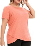 FOREYOND Women's Plus Size Workout Tops Workout Sport Tee Loose Fit Athletic Yoga Tops Running Short Sleeve Shirts, Dd-orange, 4X-Large Plus