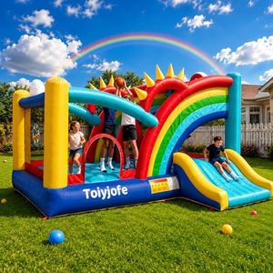 Bounce House for Big Kids Ages 8-12, Extra Large 16FT Rainbow Inflatable Bouncy Castle with Slide, Obstacle Play Area & Dual Hoops, Outdoor Backyard Party Jumper with 680W GFCI Blower