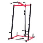 AmStaff Fitness Squat Rack with LAT Pulldown Attachment, Multi-Functional Power Rack Include Low Row Pulley System, Heavy-Duty 500lbs Weight Capacity for Home & Garage Gyms