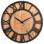 OLDTOWN Farmhouse Rustic Barn Vintage Bronze Metal & Solid Wood Noiseless Big Oversized Wall Clock (Large 18-inch)