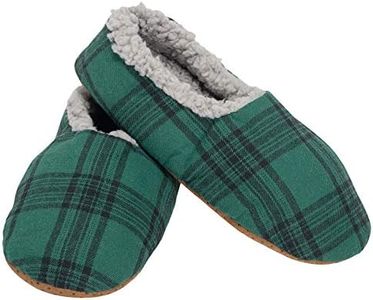 Mens Plaid Plush Lined Cozy Non Slip Indoor Soft Slippers, Green, MEDIUM (7.5 - 9)