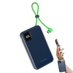 URBN 10000mAh Power Bank with Built-in Type-C Cable | 22.5W Super Fast Charging | Smart LED Display | Pocket Size | Dual Type C PD + USB Output | Portable Charger for iPhone, Samsung, and More - Blue