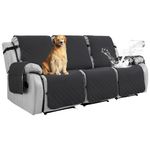 RAPRAP 100% Waterproof Non-Slip Recliner Sofa Cover for Dogs, Pets, 3 Seat Reclining Chair Cover with Pocket, Washable Recliner Armchair Protector Three Seater,Black,3 Seats