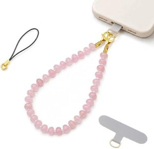 Promtyanix Phone Wrist Strap, Beaded Lanyard Keychain for Women, Natural Stone Charm Wristlet, Cute Boho Bag Charm Accessories(Pink crystal)