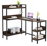 Homesbrand L Shaped Desk with Storage Shelves, Large Corner Computer Desk with Bookshelf, Study Writing Table, PC Gaming Desk Workstation for Home Office, Rustic Brown,140x130x100cm