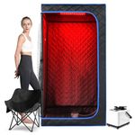 Smartmak Portable Steam Sauna, 1 Person Sauna Box for Home, 3L&1100W Sauna Steamer, with 660nm Red Light Therapy, Folding Chair