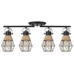 Farmhouse Track Lighting Kit, Directional Ceiling Light Indoor with 4 Rotatable Heads, Adjustable Metal Shade with Rustic Twine,Black Track Lighting for Kitchen, Living Room, Dining Room, Hallway.