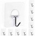 Fealkira Adhesive Hooks Heavy Duty Wall Hooks 6kg (Max) Self Adhesive Hook,Bathroom Kitchen Nail Free Transparent Utility Hooks & Ceiling Hanger(10pcs)