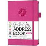 GoGirl Address Book – Telephone and Address Book with Alphabetic Tabs for Safely Storing Contacts, Medium-Sized (5.0″ x 7.5″) PU Leather Hardcover – Hot Pink