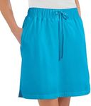 Collections Etc Women's Drawstring Cotton Knit Pull-On Skort with Elastic Waistband - Casual Summer Apparel, Turquoise, Medium
