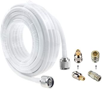 Coaxial Cable 50ft for Cell Phone Signal Booster, 4D-FB N-N Cell Phone Booster Coax Cable OD6.5 N Male Ends w/Adapters 50ohm Extension Signal Booster Cable Cord Wire High Speed 4G LTE 5G White