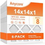 Anycore 14x14x1 Air Filter 6Pack MERV 8 MPR 600 FPR 5 HVAC AC Pleated Furnace Filters for Home Office (Actual Size: 13.75x13.75x0.75 inch)