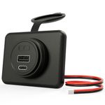 12 Volt USB Outlet Power Socket, DAMAVO YM1288 Cigarette Lighter Socket Car Charger USB Port for Car, Bus, RV, Boat, Automotive Marine ATV Truck Golf Cart (Surface Mount Installation)