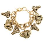 Rosemarie & Jubalee Women’s Burnished Gold Tone Majestic Lucky Elephants On Statement Chunky Link Chain Charm Bracelet With Toggle Clasp, 8"-8.5"