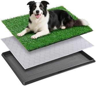 Dog Grass Pad with Tray, Artificial Grass Patch with Plants Pee Post for Dogs Potty, Washable Puppy Pee Pad Dog Turf, Indoor/Outdoor Full Potty System for Dogs to Pee on Balcony Patio (35.4" x 22")