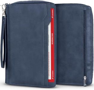 Navaris Family Passport Holder - Large Capacity Travel Wallet with RFID Protection - Premium Imitation Leather Document Organiser for Holiday Travellers - Navy