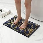 QJHOMO Marble Bathroom Rug Navy Blue and Gold Decor Bathroom Rugs Non Slip Bath Mat Super Absorbent Microfiber Plush Bathmat Machine Washable Floor Carpet for Tub, Shower, Bedroom 16"x24"