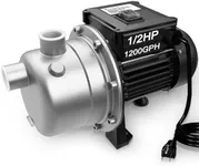 Lanchez 1/2 HP Shallow Well Pump，Garden Pump, Jet Pump Portable Stainless Steel Water Transfer Draining Irrigation Pump for Water Removal, Lawn Fountain Pump 960 GPH 125 Feet Height