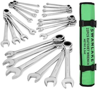 SWANLAKE GARDEN TOOLS Ratcheting Wrench Set, 22-Piece 72 Teeth Ratchet Wrench 6-18mm & SAE 1/4-3/4" Cr-V Steel with Roll Up Pouch (22PCS SAE & Metric)