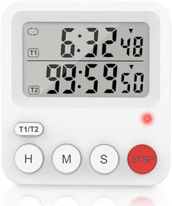 XREXS Timer da cucina digitale, 2 canali a comando individuale, volume regolabile, Conteggio su/giù, Timer di conto alla rovescia ciclico per cucine, palestre, aule scolastiche, saloni di bellezza