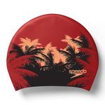 Speedo Women's Print Long Hair Swim Caps -Black & Red