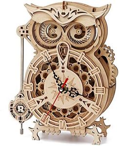 ROBOTIME 3D Wooden Puzzle Mechanical Gear Clock Owl Model Kits for Teens and Adults