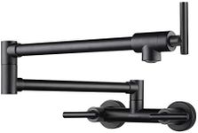 WOWOW Black Pot Filler Faucet for Hot and Cold Water Folding Kitchen Faucet Wall Mount Commercial Restaurant Faucet Lead-Free Faucets 2 Handle 2 Hole Double Joint Swing Arm Kitchen Faucet