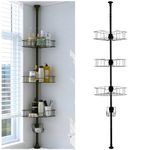 Corner Shower Caddy, Adjustable 4 Layer Shower Organizer, Tension Pole Extend from 39 to 125 Inch Shower Shelf for Inside Shower Black