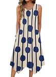 Hotouch Women's Casual Summer Dress Sleeveless Sundress Hankerchief Hem Midi Tank Dresses Beach Dress with Pockets