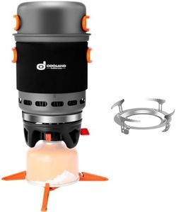 Odoland Backpacking and Camping Stove Cooking System, 7-in-1 Energy Saving Cooking Stove Set, Lightweight Camp Pot with Burner for Hiking Trekking Fishing and Backpacking