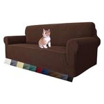 MAXIJIN Super Stretch Couch Cover for 3 Seater Couch, 1-Piece Universal Sofa Covers Living Room Jacquard Spandex Furniture Protector Dogs Pet Friendly Fitted Couch Slipcover (3 Seater, Coffee)