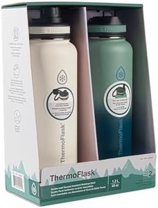 Thermoflask 40oz Stainless Steel Insulated Water Bottles with Straw and Spout Lids, 2-pack, Off White/Glade Green