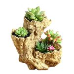 YANMILIA Driftwood Planter Faux Wood Resin Succulent Planter Vintage Artificial Stump Log Like Container Pot for Home&Garden NO Plants (3 Openings)