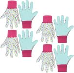 HANDLANDY 4 Pairs Kids Gardening Gloves, Girls Boys Children Garden Work Play Gloves (Pink Dot, Medium)