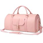 BOLOSTA Garment Duffle Bags for Travel with Shoe Compartment Convertible Carry On Garment Bag for Women PU Leather 2 in 1 Suit Bag for Hanging Clothes Long Dresses Birthday Day Gift for Her (Pink)