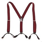 Harrington Marley Adjustable Dark Red Mens Braces | Strong With Leather Crosspatch Y Style Brace Suspenders Wide Thick 3.5 cm 6 Button | Smart City Suit Style Shirt