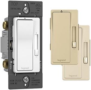 Legrand radiant RH453PTCCCV6 450W Preset Decorator Rocker Dimmer Light Switch with Locator Light for Dimmable LED and CFL Bulbs, Single Pole/3-Way, White/Light Almond/Ivory (1 Count)