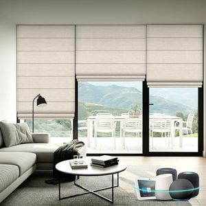 Aprilsmart Motorized Roman Shades,Compatible with Apple HomeKit Alexa Google Home- Voice and app Control,Motorized Roller Shades 100% Blackout Custom Size (Blackout Safari Biscuit-213)