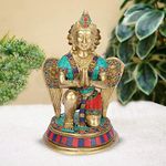 Kartique Brass Garuda Idol with Colorful Stone Work, 9 Inches Tall - Decorative Murti for Home and Office Décor