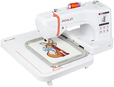 POOLIN EOC06 Embroidery Machine,7" Touchscreen,7.9"x11" Hoop Area,Computerized Home Embroidery Machine for Beginners Gifts,200 Built-in Designs,USB & Wireless,Software,4 Hoops,Thread,Bobbin,Stabilizer