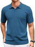 COOFANDY Knit Shirt for Men Vintage Short Sleeve Polo Collar Shirts Business Casual Polo T Shirts Demin Blue