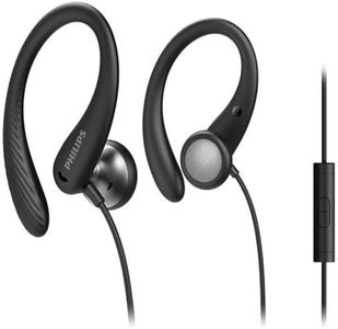 Philips A1105 in-Ear Sports Wired Headphones with Contoured Ear Hooks for Secure fit, Deep bass, in-line Remote Control and Microphone, IPX2 Sweat-Resistant, 3.5 mm Connector TAA1105BK