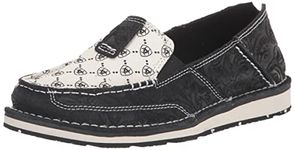 ARIAT Women's Cruiser_w_Foo Boat Shoe, Black Suede Emboss/Black and White Ariat Logo, 8.5