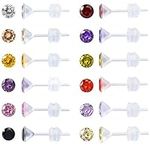 12 Pairs Plastic Earrings for Sensitive Ears, Plastic Stud Earrings for Women, Birthstone Cubic Zirconia Stud Earrings Set (3mm)