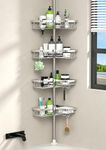 KEGII Shower Caddy - Telescopic Shower Storage Corner Bathroom Caddy, Adjustable No Drilling Shower Shelf With 4 Baskets, Silver