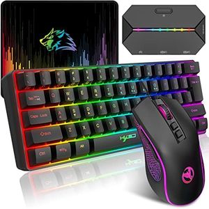 HXSJ V700 Ensemble Clavier et Souris de Jeu avec Adaptateur de Jeu,Clavier de Jeu à 60%,Disposition Compacte à 61 Touches,Rétroéclairage RVB,Souris à Capteur Optique,Jusqu'à 3600 DPI,pour PC,Mac-Noir