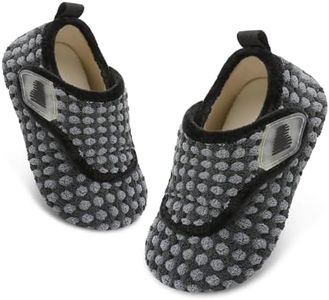 BARERUN Toddler & Boy's Warm Fuzzy Kids Slippers - Cozy Slip-on House Shoes With Non-Slip Rubber Sole - Soft, Lightweight Walking Shoes - Indoor/Outdoor - GrayDot - 12-18 Months